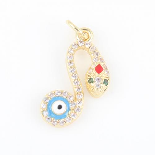 Evil Eye Pendants Brass Snake gold color plated DIY & micro pave cubic zirconia & enamel mixed colors nickel lead & cadmium free Sold By PC