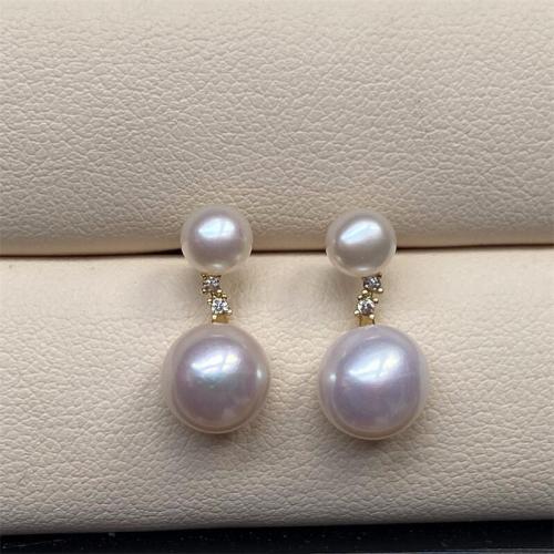 Kolczyki z pereł słodkowodnych, Perła naturalna słodkowodna, ze Mosiądz, biżuteria moda & dla kobiety & z kamieniem, biały, big pearl:8-9mm,small pearl:5-6mm, sprzedane przez para