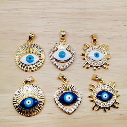Evil Eye Pendants Brass gold color plated fashion jewelry & DIY & micro pave cubic zirconia & enamel nickel lead & cadmium free Sold By PC