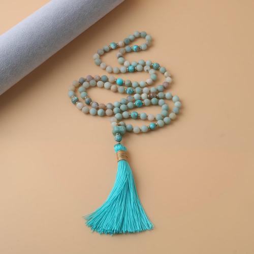 Fashion Fringe Necklace ​Amazonite​ with Knot Cord Tassel fashion jewelry & Unisex mixed colors Sold By Strand