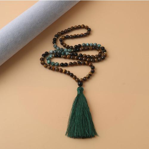 Fashion Fringe Necklace Tiger Eye with Dyed Granite & Knot Cord & Black Stone Tassel fashion jewelry & Unisex mixed colors Sold By Strand