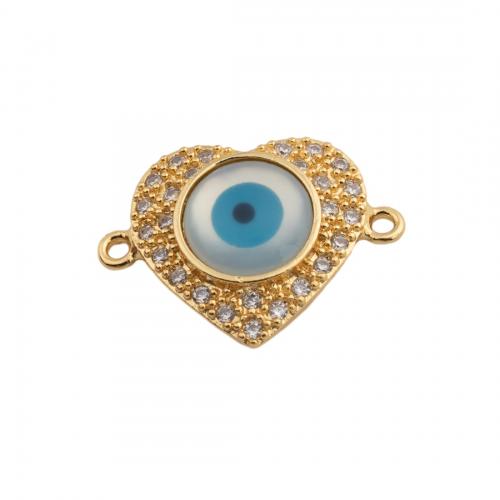 Evil Eye Connector Brass 14K gold plated DIY & micro pave cubic zirconia & enamel nickel lead & cadmium free Approx 1.5mm Sold By PC