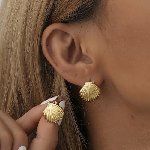 Zinc Alloy Stud Earring, Shell, plated, fashion jewelry, golden, nickel, lead & cadmium free, 16x15mm, Sold By Pair