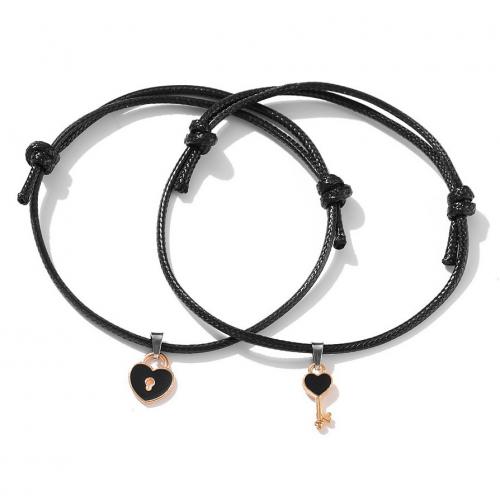Zinc Alloy Bracelet with Linen stoving varnish 2 pieces & fashion jewelry & Unisex black nickel lead & cadmium free Sold By PC