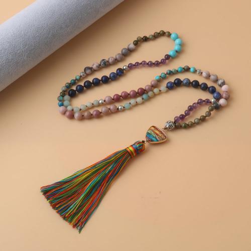 Fashion Fringe Necklace Natural Stone with Knot Cord & Brass & Zinc Alloy Tassel plated fashion jewelry & Unisex mixed colors Sold By Strand