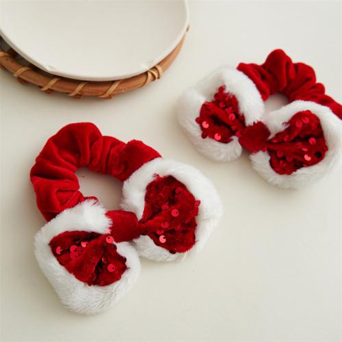 Hair Scrunchies Plush with Sequins handmade Christmas Design & cute & for woman red Sold By PC
