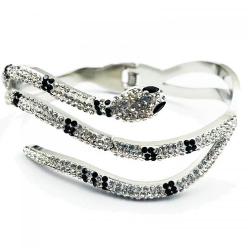 304 Stainless Steel Cuff Bangle Snake plated for woman & with rhinestone Inner Approx 60mm Sold By PC