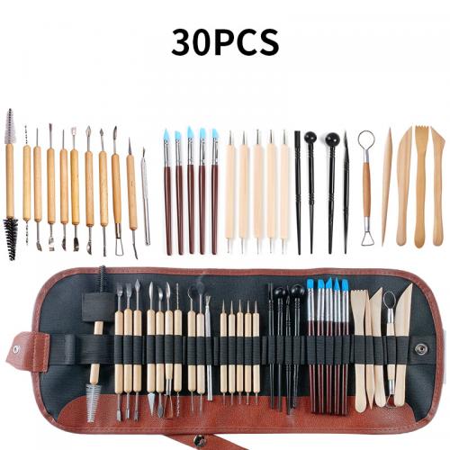Wood Pottery Tools with Silicone & Plastic 30 pcs Sold By Set