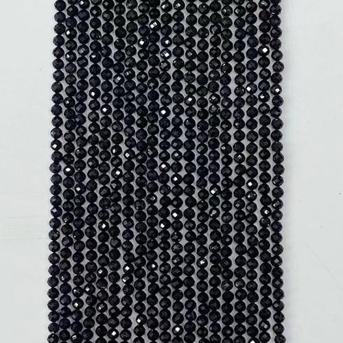 Gemstone smykker perler, Schorl, Runde, du kan DIY & forskellig størrelse for valg & facetteret, sort, Solgt Per Ca. 38-39 cm Strand