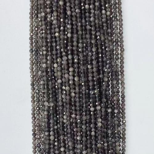 Gemstone Smycken Pärlor, Silver + Obsidian, Rund, DIY & olika storlek för val & fasetterad, blandade färger, Såld Per Ca 38-39 cm Strand