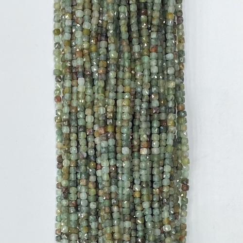 Grânulos de gemstone jóias, Pedra de grama verde, Quadrado, DIY & facetada, cores misturadas, 4x4mm, vendido para Aprox 38-39 cm Strand
