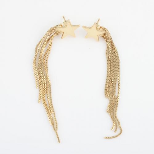 Fashion Fringe Oorbellen, Messing, Ster, gold plated, voor vrouw, nikkel, lood en cadmium vrij, 73.60x13x11.60mm, Verkocht door pair