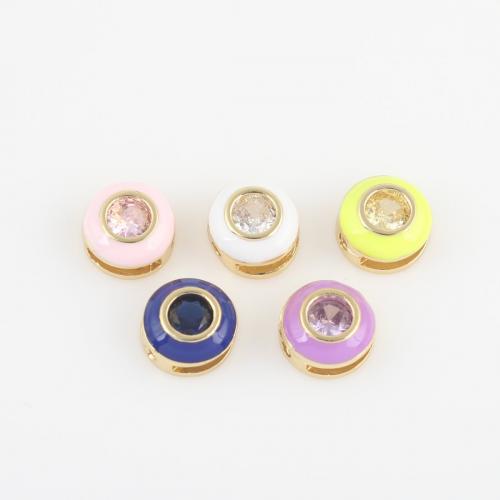 Messing spacer perler, Runde, guldfarve belagt, du kan DIY & Micro Pave cubic zirconia & emalje, flere farver til valg, nikkel, bly & cadmium fri, 8.60x7.80x4.40mm, Solgt af PC