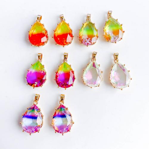 Cubic Zirconia Brass Pendants with Cubic Zirconia Teardrop gold color plated DIY nickel lead & cadmium free Sold By PC