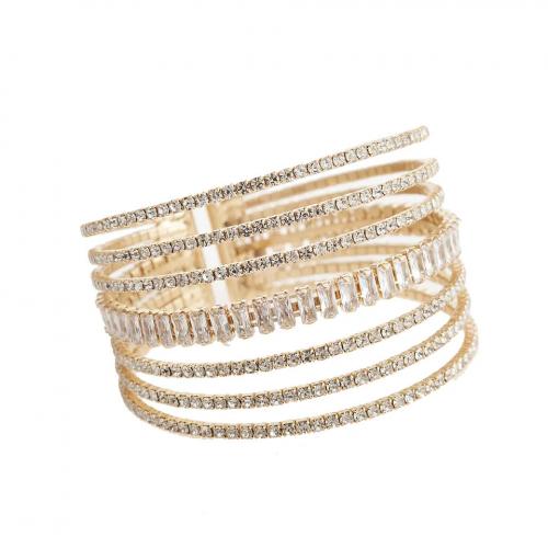 Rhinestone Cuff Bangle with Brass gold color plated & micro pave cubic zirconia & for woman Inner Approx 55mm Sold By PC