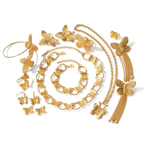 304 από ανοξείδωτο χάλυβα Κοσμήματα Set, Πεταλούδα, επιχρυσωμένο, διαφορετικά στυλ για την επιλογή & για τη γυναίκα, Sold Με PC