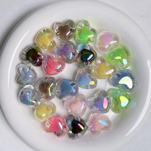 Belagte akryl perler, Heart, UV plating, du kan DIY, flere farver til valg, 20x19mm, Hole:Ca. 4mm, 10pc'er/Bag, Solgt af Bag