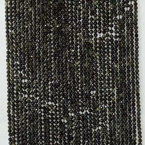 Gemstone Smycken Pärlor, Guld Obsidian, Rund, DIY & olika storlek för val & fasetterad, blandade färger, Såld Per Ca 38-39 cm Strand