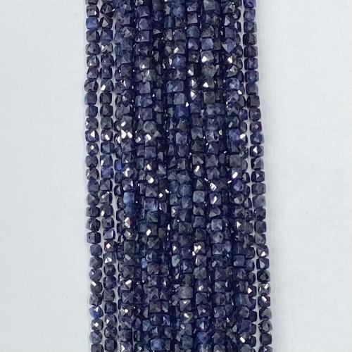 Grânulos de gemstone jóias, Safira, Quadrado, DIY & facetada, azul, 4x4mm, vendido para Aprox 38-39 cm Strand