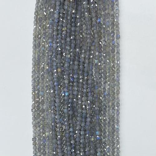 Labradorit perler, Square, du kan DIY & forskellig størrelse for valg & facetteret, grå, Solgt Per Ca. 38-39 cm Strand