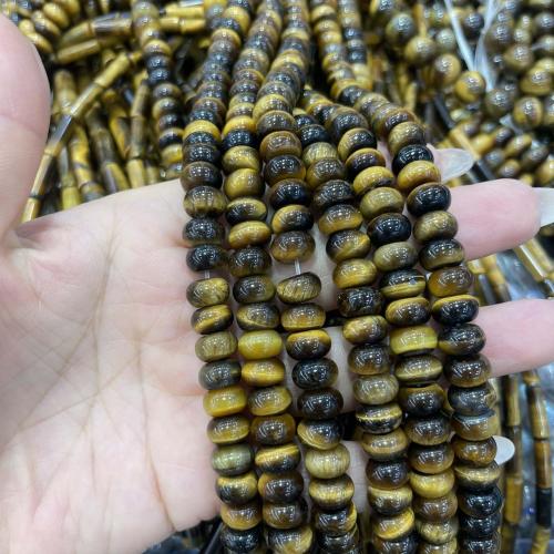 Tiger Eye Beads, Flad Rund, du kan DIY, blandede farver, 6mm, Solgt Per Ca. 38 cm Strand