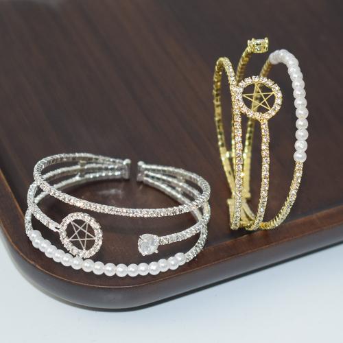 Iron Bracelet with Plastic Pearl plated fashion jewelry & for woman & with rhinestone nickel lead & cadmium free width 21mm Inner Approx 55mm Sold By PC