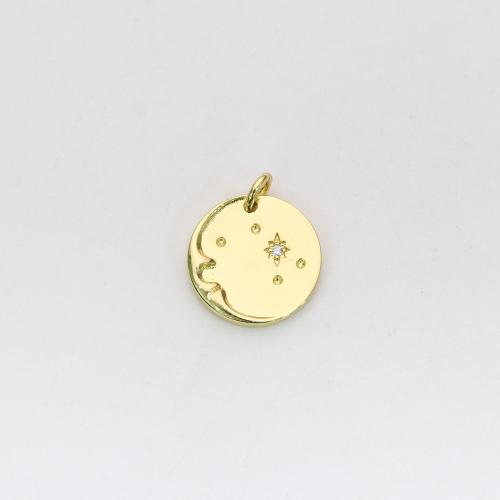 Cubic Zirconia Brass Pendants with Cubic Zirconia Flat Round gold color plated DIY nickel lead & cadmium free Sold By PC