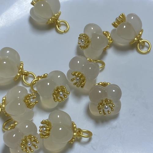 Agate Jewelry Pendants Flower DIY white 10.40mm Sold By PC