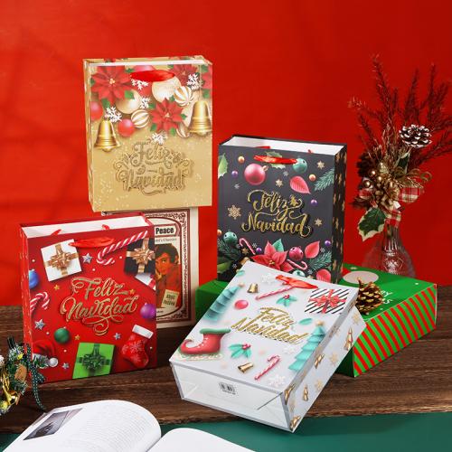 Christmas Gift Bag Paper with Polyester Cord Christmas Design  Sold By Lot