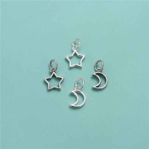 925 Sterling Silver Pendant, Moon and Star, DIY & different styles for choice & hollow, Hole:Approx 3.8mm, Sold By PC