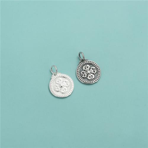 925 Sterling Silver Pendant, Flat Round, with cross pattern & DIY, more colors for choice, 14mm, Hole:Approx 3.8mm, Sold By PC