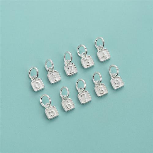 925 Sterling Silver Pendant Rectangle DIY & with number pattern silver color Approx 3.6mm Sold By PC