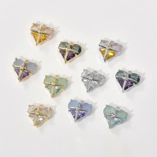 Brass Heart Pendants with Cubic Zirconia plated DIY nickel lead & cadmium free Sold By PC