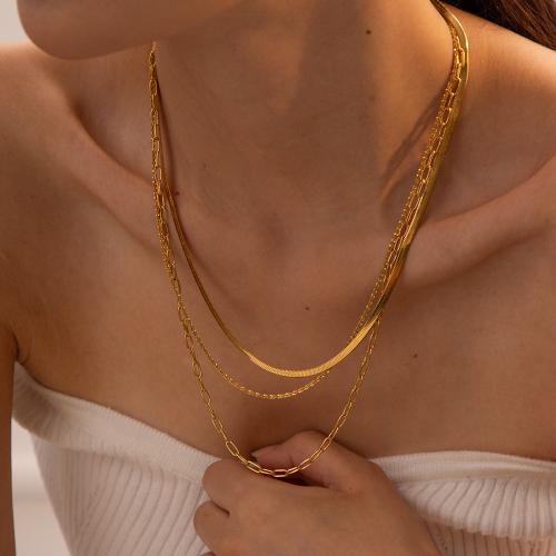Rustfrit stål smykker halskæde, 304 rustfrit stål, forgyldt, mode smykker & flerlags, gylden, Solgt af PC