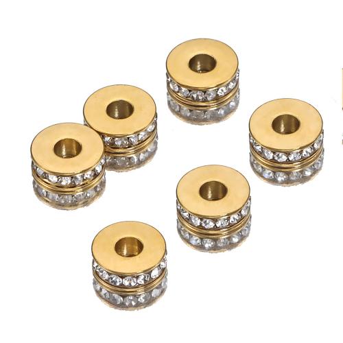 Stainless Steel Spacer Beads 304 Stainless Steel Flat Round Vacuum Ion Plating DIY & with rhinestone golden Approx 2.5mm Sold By Bag