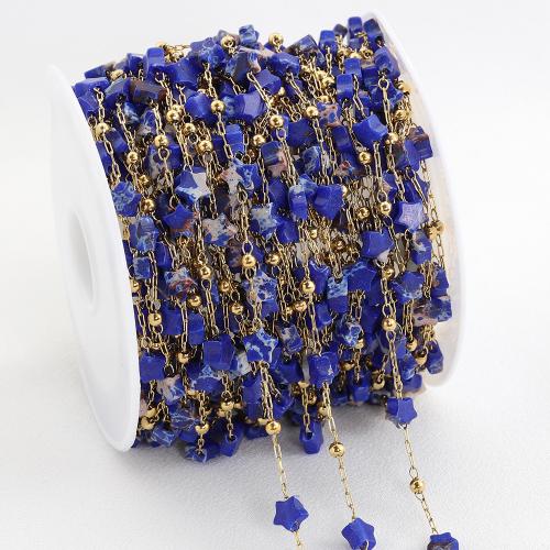 Edelstahl Kugelketten, 304 Edelstahl, mit Naturstein, Stern, DIY, blau, ca. 1m/Tasche, verkauft von Tasche