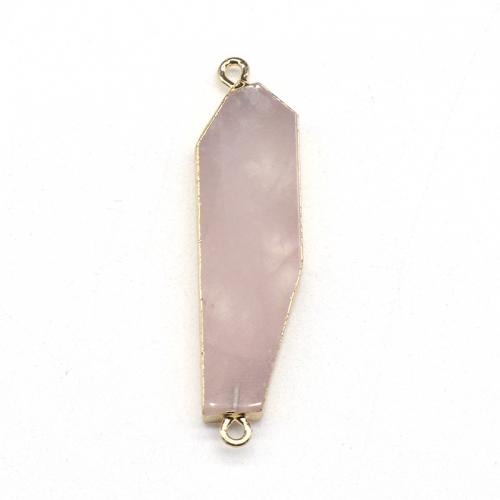 Quartz Connector Rose Quartz with Brass gold color plated DIY & 1/1 loop pink Sold By PC