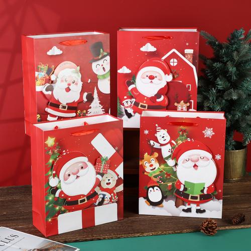 Christmas Gift Bag Paper with Polyester Cord Christmas Design mixed colors Sold By Lot
