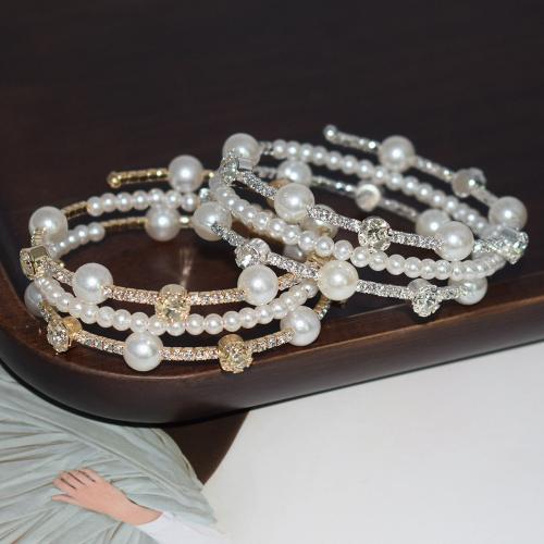 Bijoux de bracelet en alliage de zinc, avec perle de plastique, bijoux de mode & styles différents pour le choix & pour femme & avec strass, plus de couleurs à choisir, protéger l'environnement, sans nickel, plomb et cadmium, Diameter: 55mm, Vendu par PC