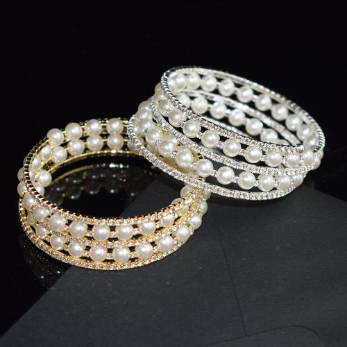 Zinc Alloy Bangle with Plastic Pearl fashion jewelry & for woman & with rhinestone nickel lead & cadmium free 55mm Sold By PC