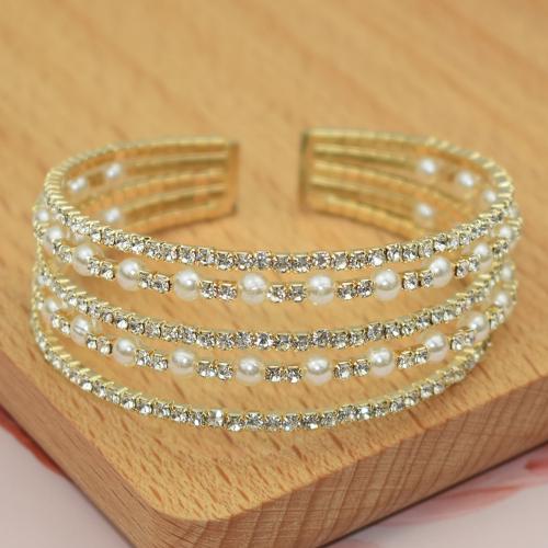 Zinc Alloy Bangle with Plastic Pearl fashion jewelry & for woman & with rhinestone nickel lead & cadmium free 55mm Sold By PC