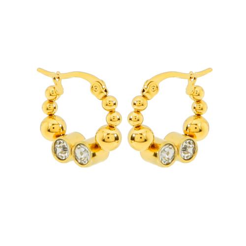 316 Stainless Steel Lever Back Earring Geometrical Pattern gold color plated for woman & with rhinestone Sold By Pair