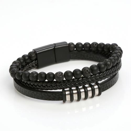 PU leder koord armbanden, met Titanium Staal, mode sieraden & voor de mens, zwart, Lengte Ca 21 cm, Verkocht door PC