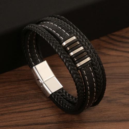 PU leder koord armbanden, met 304 roestvrij staal, mode sieraden & voor de mens, meer kleuren voor de keuze, Lengte Ca 21 cm, Verkocht door PC