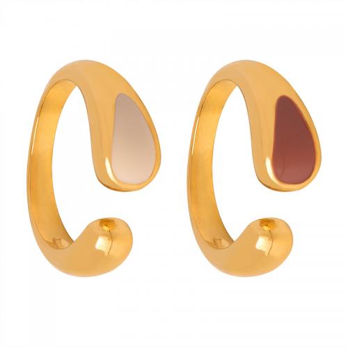 Anillo de dedo de Titantium Acero, Partículas de acero, 18K chapado en oro, Joyería & para mujer & esmalte, dorado, ring width 7mm, tamaño:7, Vendido por UD