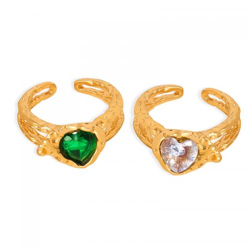 Titantium Steel prst prsten, Titanium ocel, s Skleněný kámen, Srdce, módní šperky & pro ženy, zlatý, Heart-shaped glass stone 14*10mm, Velikost:7, Prodáno By PC