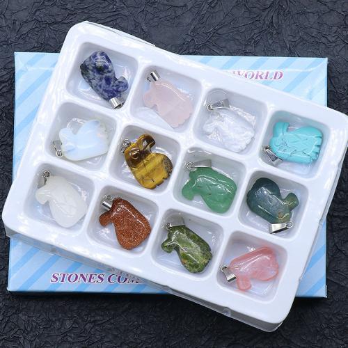 Gemstone Pendants Jewelry with Iron Bird DIY mixed colors Sold By Box