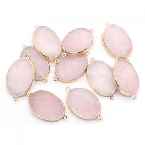 Quartz Connector Rose Quartz with Brass Flat Oval gold color plated DIY & 1/1 loop pink Sold By PC