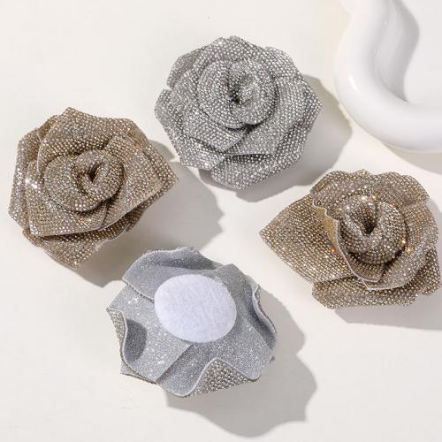 Hair Accessories DIY Findings Cloth Flower with rhinestone 72mm Sold By PC
