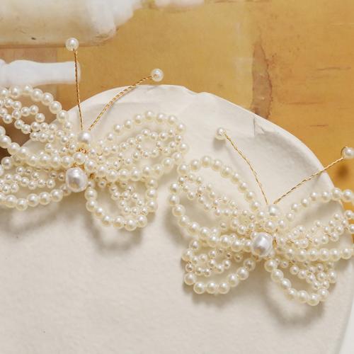 Hair Accessories DIY Findings Plastic Pearl Butterfly white Sold By PC